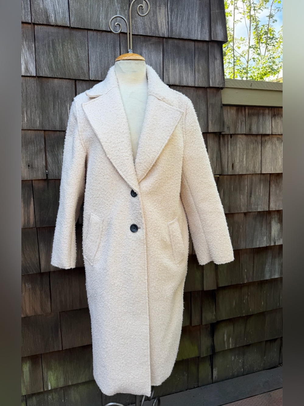 ZARA Boucle pea coat fuzzy teddy bear fabric creamy biege Sz small